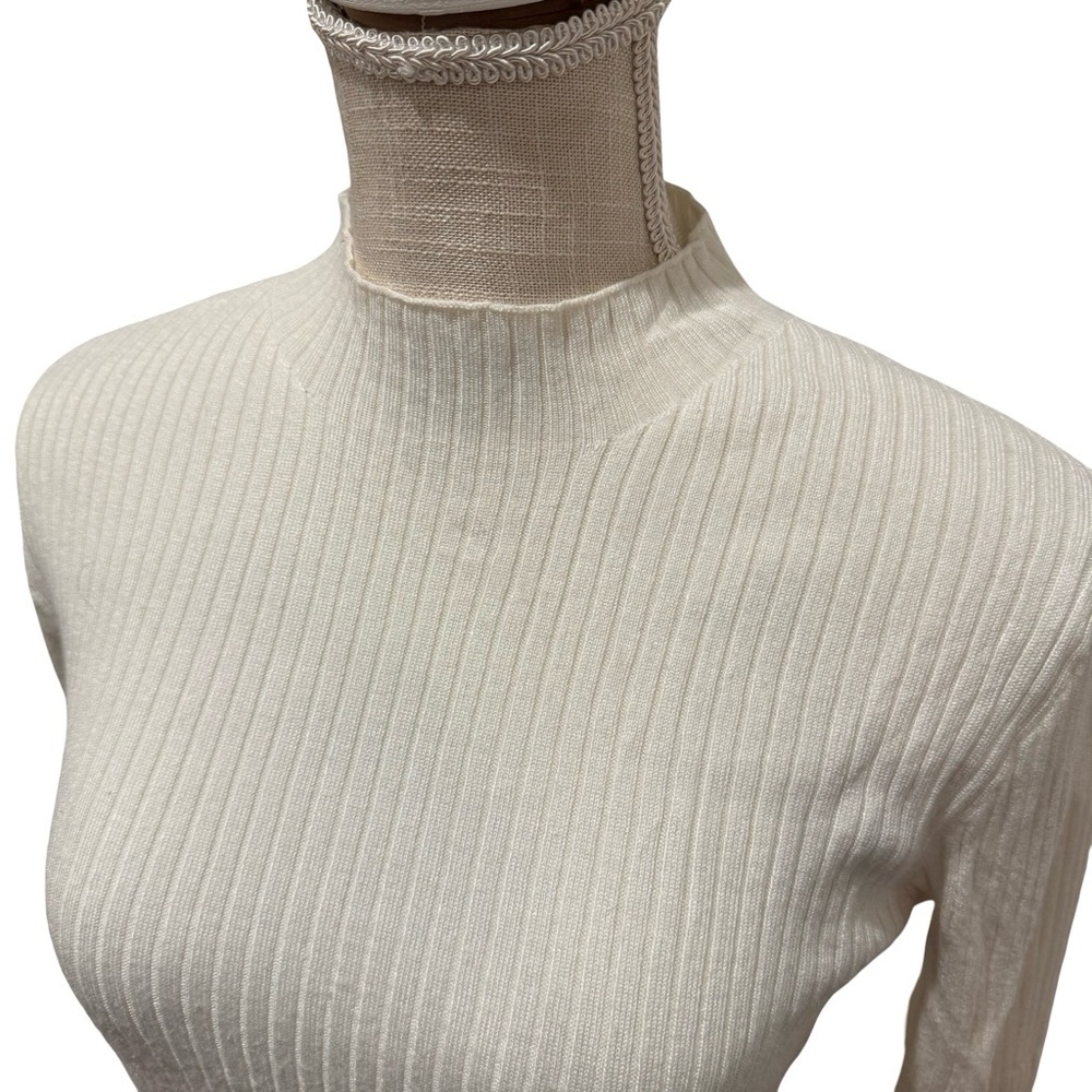 Calliope Cream Mock Turtleneck Ribbed Sweater - Picture 3 of 8